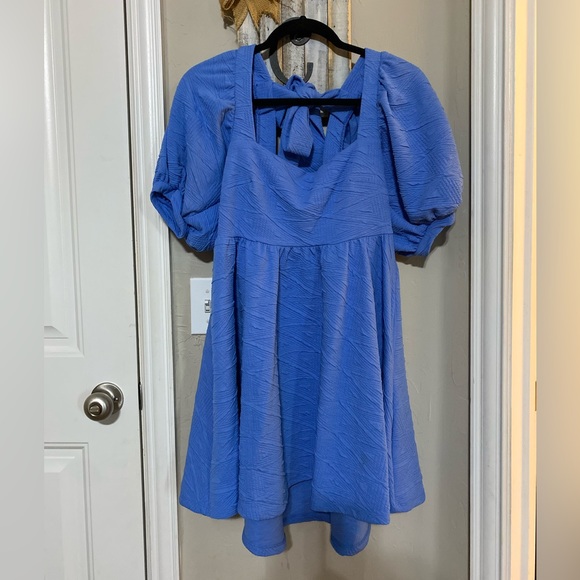 Free people violet puff sleeve mini dress sky blue S - Picture 3 of 11